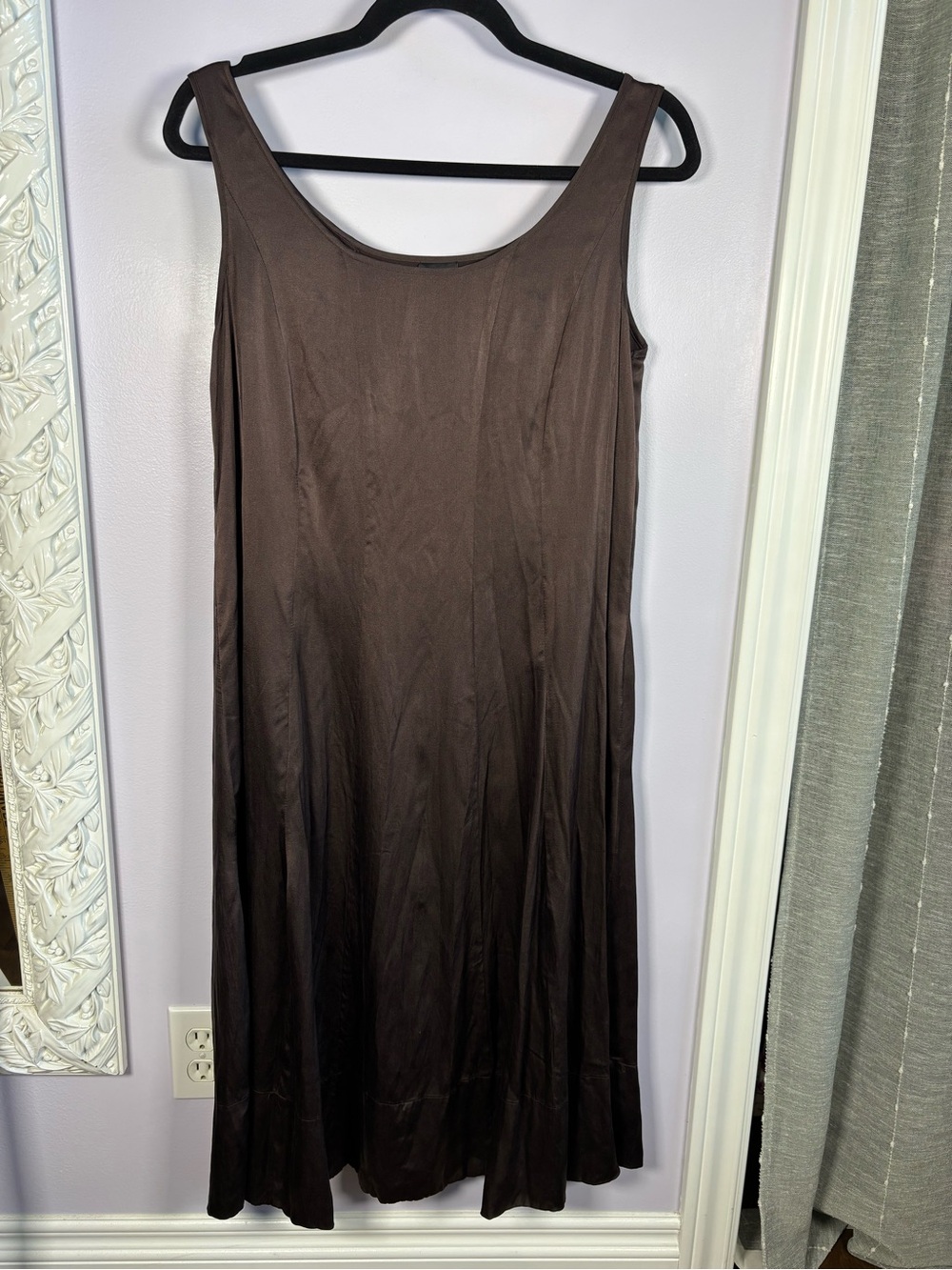 Eileen Fisher Chic Boho Brown Silk Jersey Sleeveless Midi Slip Dress Size Small